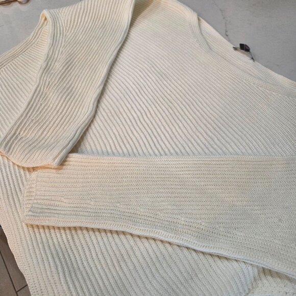 Vince Sweater Size Large White Cotton Rib-Knit Boat Neck Dolman Sleeve Ivory - Picture 4 of 10